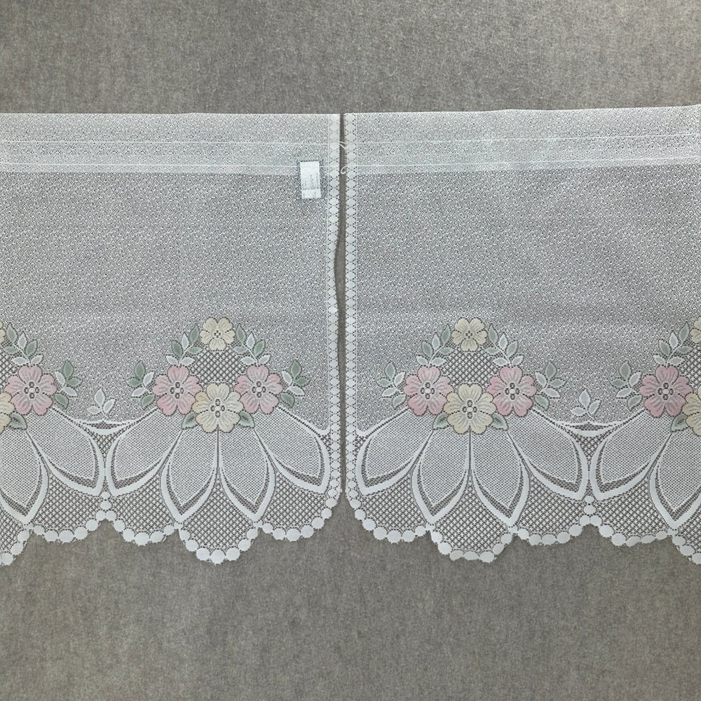 VTG JCPenney Lace Floral Embroidered Valance Curtains Set of 2 USA‎ 25X39 each
